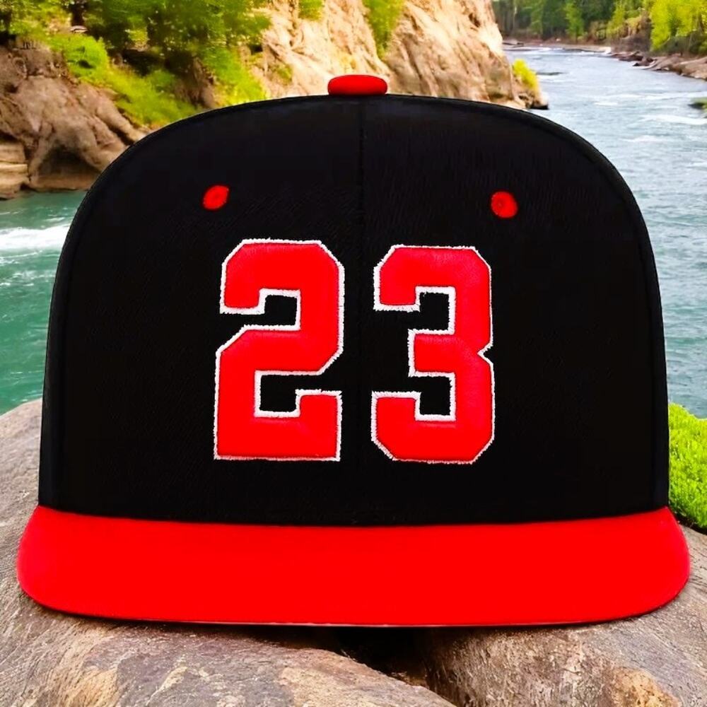 Mens Black Red 23 Embroidered Snapback Baseball Hat‎ Flat Brim Adjustable Cap
